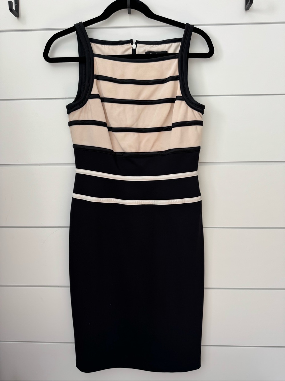 White House Black Market Black and Cream Midi Dress